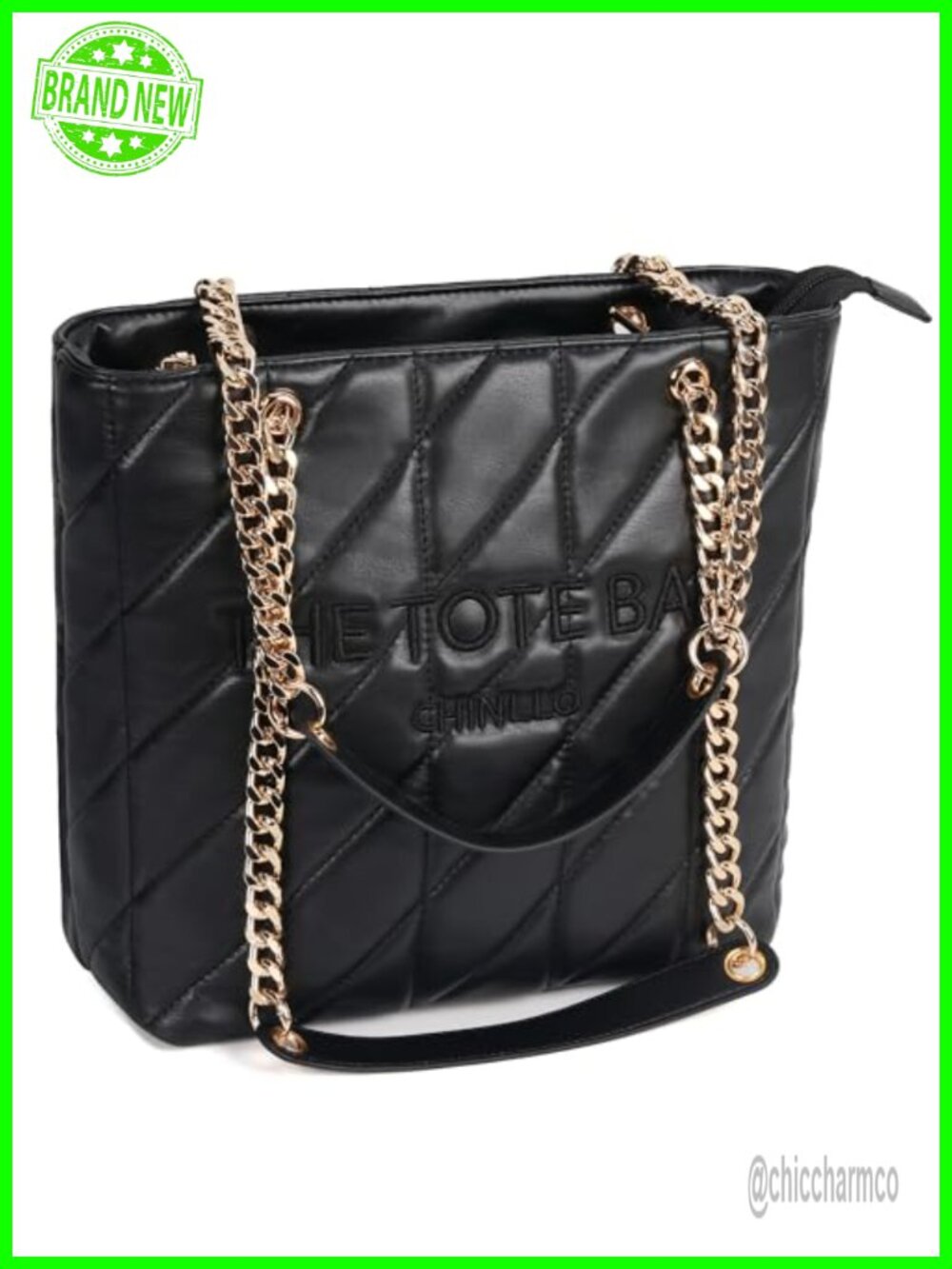 Quilted Chain Handle Tote Bag Medium Satchel Purse Women